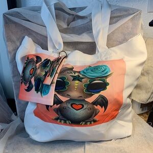 Day Of The Dead Sugar Baby Skull Baby  Dragon  Tote Bag With Matching Pouch Set
